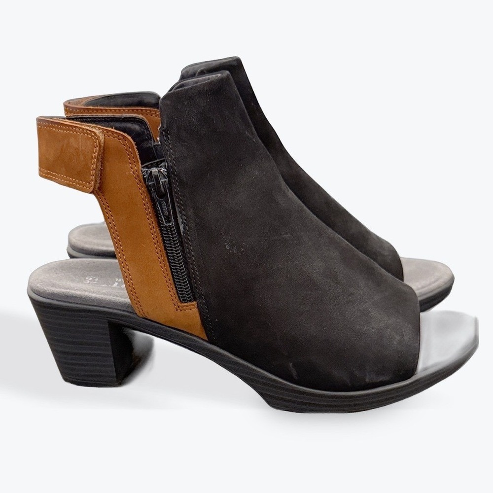Naot Black Tan Suede Peep Toe Slingback Sandals Block Heel Booties Women 40 L9